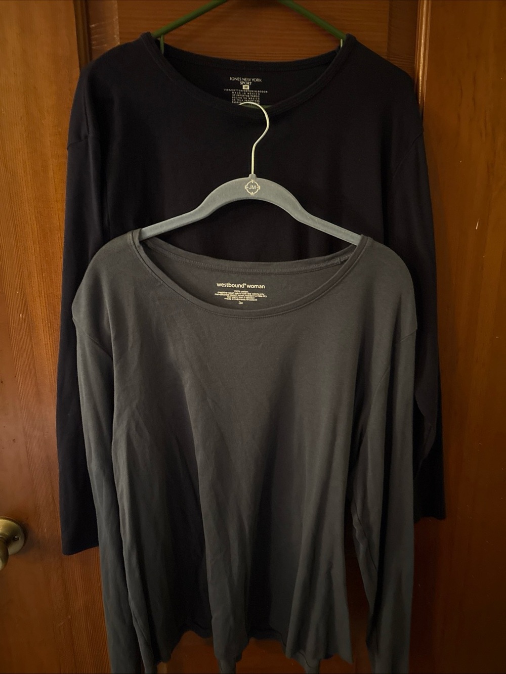 Westbound Woman Long-Sleeve Crew Neck Tops - Black and Charcoal